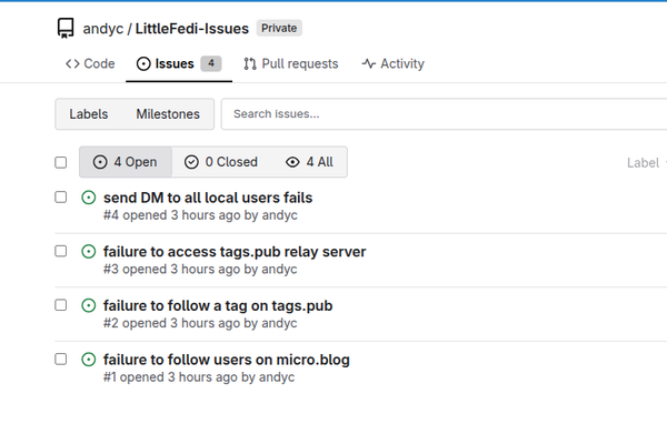 Screenshot of minor LittleFedi issues.